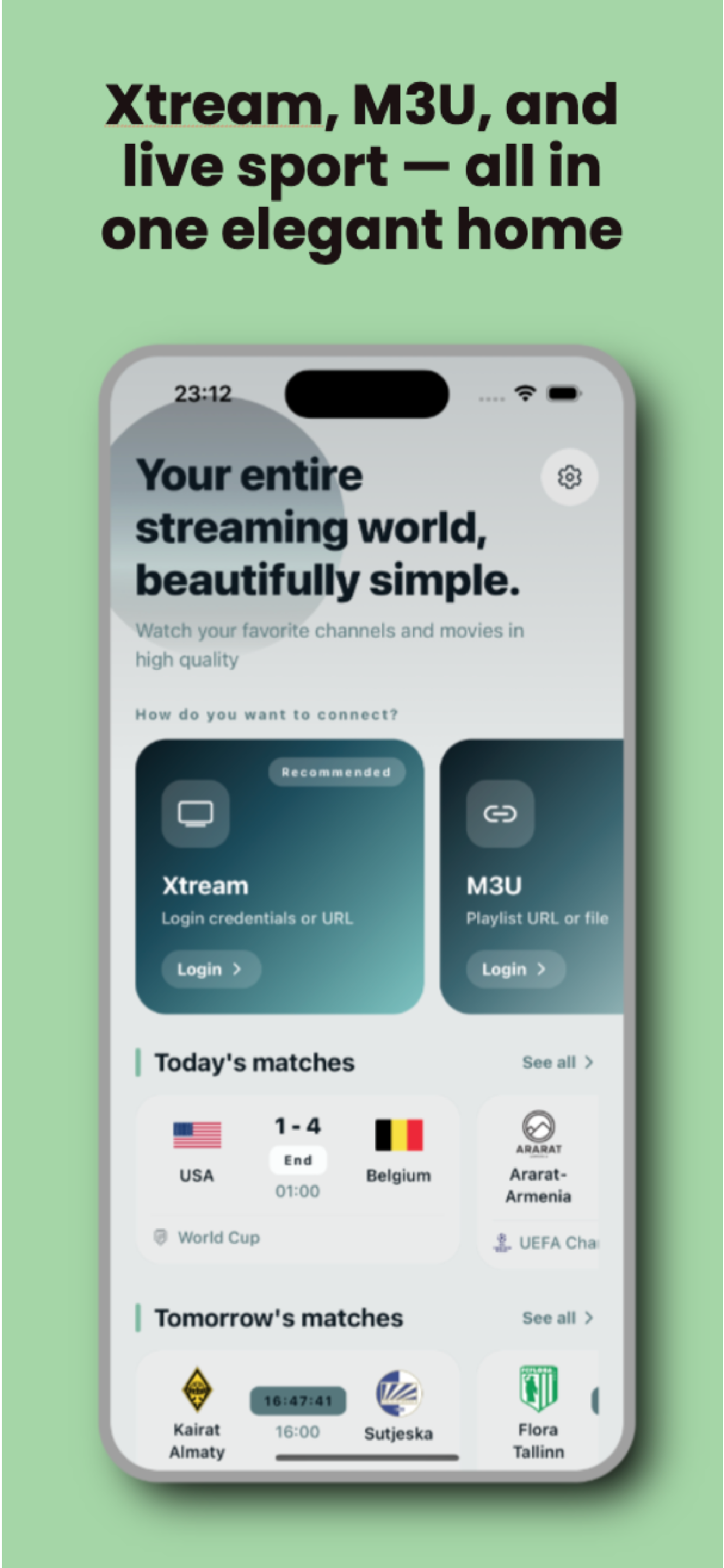 IPTV Xsmart Player home screen